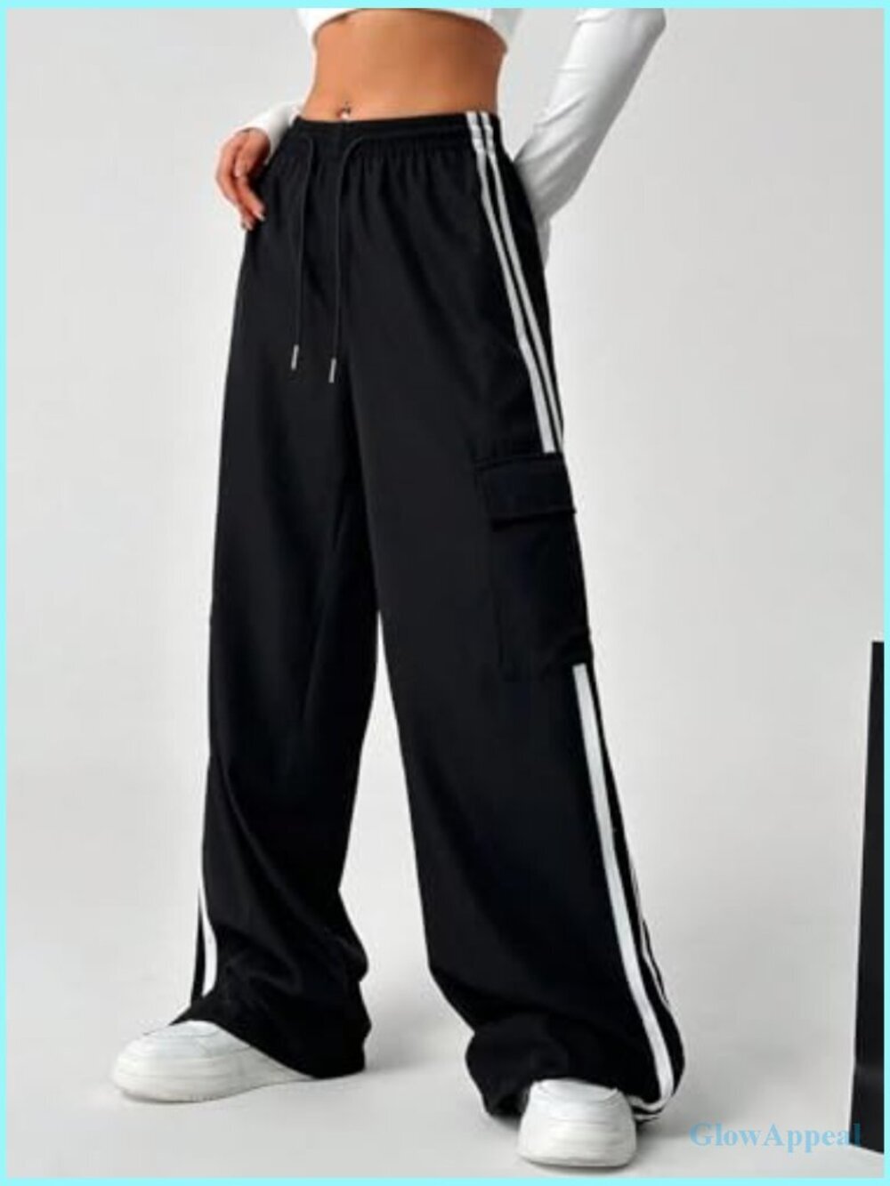 Wide Leg Cargo Sweatpants Drawstring Waist Jogger Pants with Pockets - Picture 3 of 5